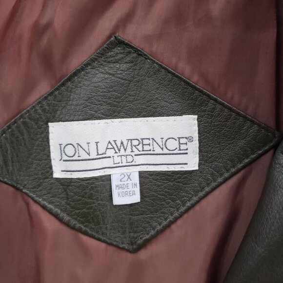 Vintage 80s Leather Swing Coat Women's 2X Olive Green - Picture 3 of 11